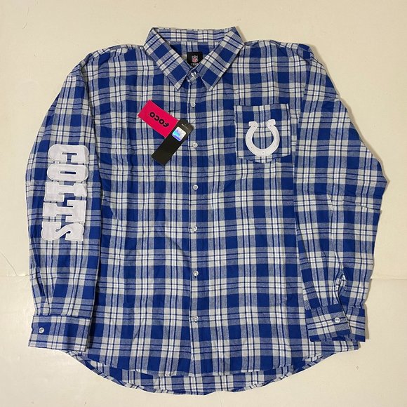 Indianapolis Colts FOCO Mens Flannel Plaid Long Sleeve Button Shirt Pocket - 2XL - Picture 1 of 15